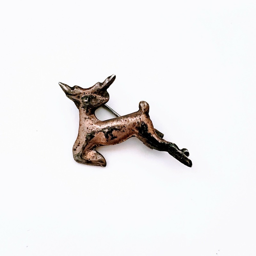 Taxco Brooch Sterling Silver Small Silver Vintage Leaping Deer Fawn Mexico